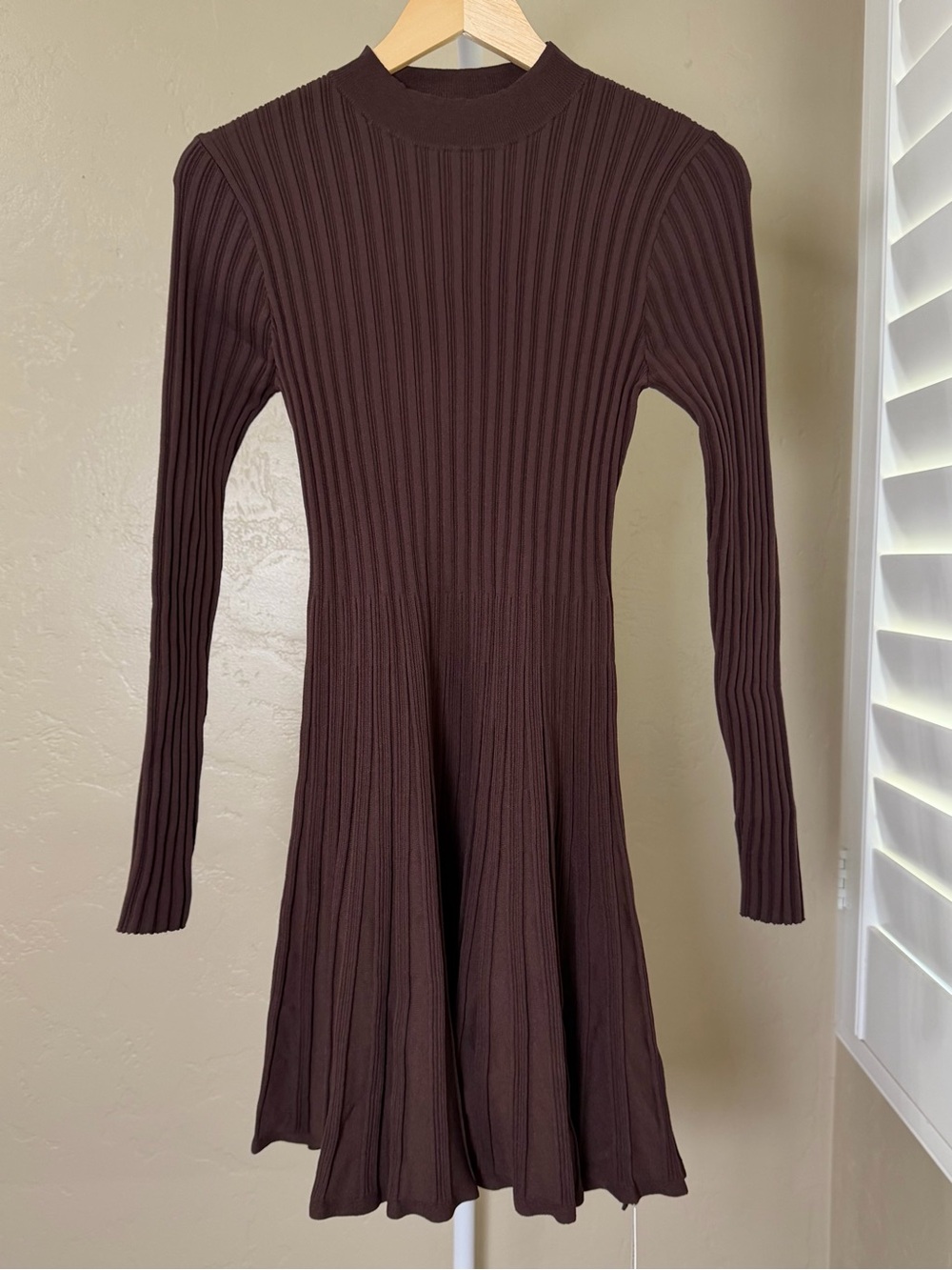 Commense Espresso Brown Mock Neck Flared Sweater Mini Dress Small NWT - Picture 2 of 9